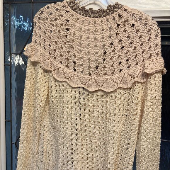 BKE Women's Shawl Collar Sweater Crochet Knit Long Sleeve Sz XL Cottage Core - Picture 2 of 16